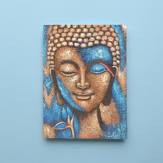 Buddha Wall Art: Serene Bronze & Blue - 75x55cm