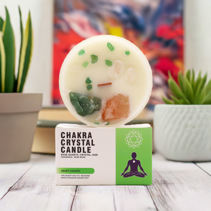 Heart Chakra Crystal Candle - Rose Quartz & Crystal Jade Crystals - Bath & Soak