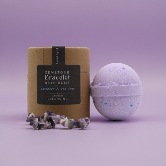 Lavender & Tea Tree Bath Bomb: Amethyst Gemstone Bracelet - 140g