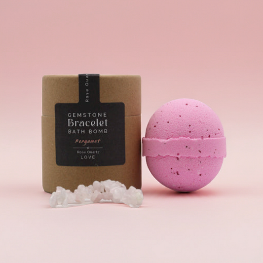 Bergamot Bath Bomb: Rose Quartz Gemstone Bracelet - 140g