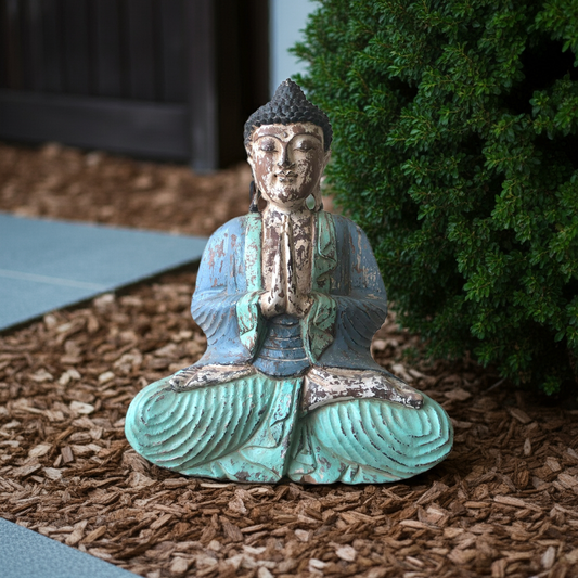 Welcoming Buddha Statue: Hand-Carved Suar Wood - 40cm