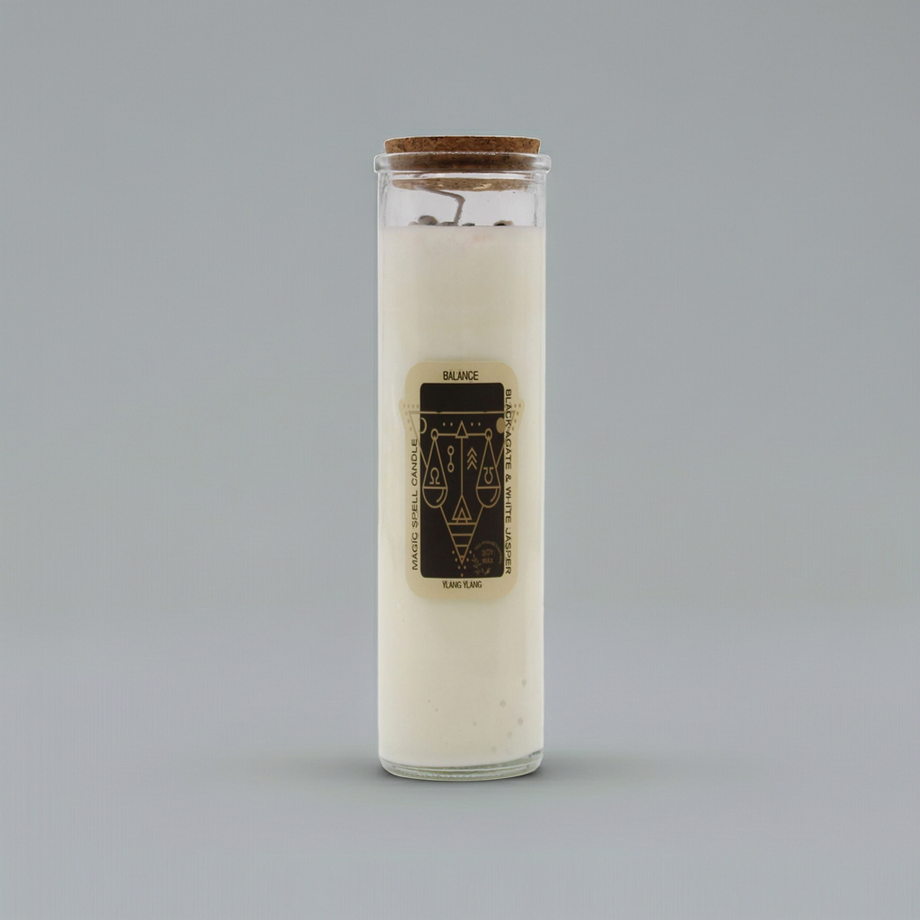 Magic Spell Candle: Balance - Black Agate & White Jasper