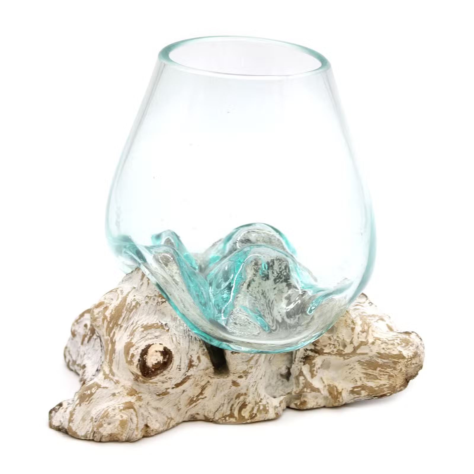 Hand-Blown Recycled Glass & Gamal Wood Art Bowl