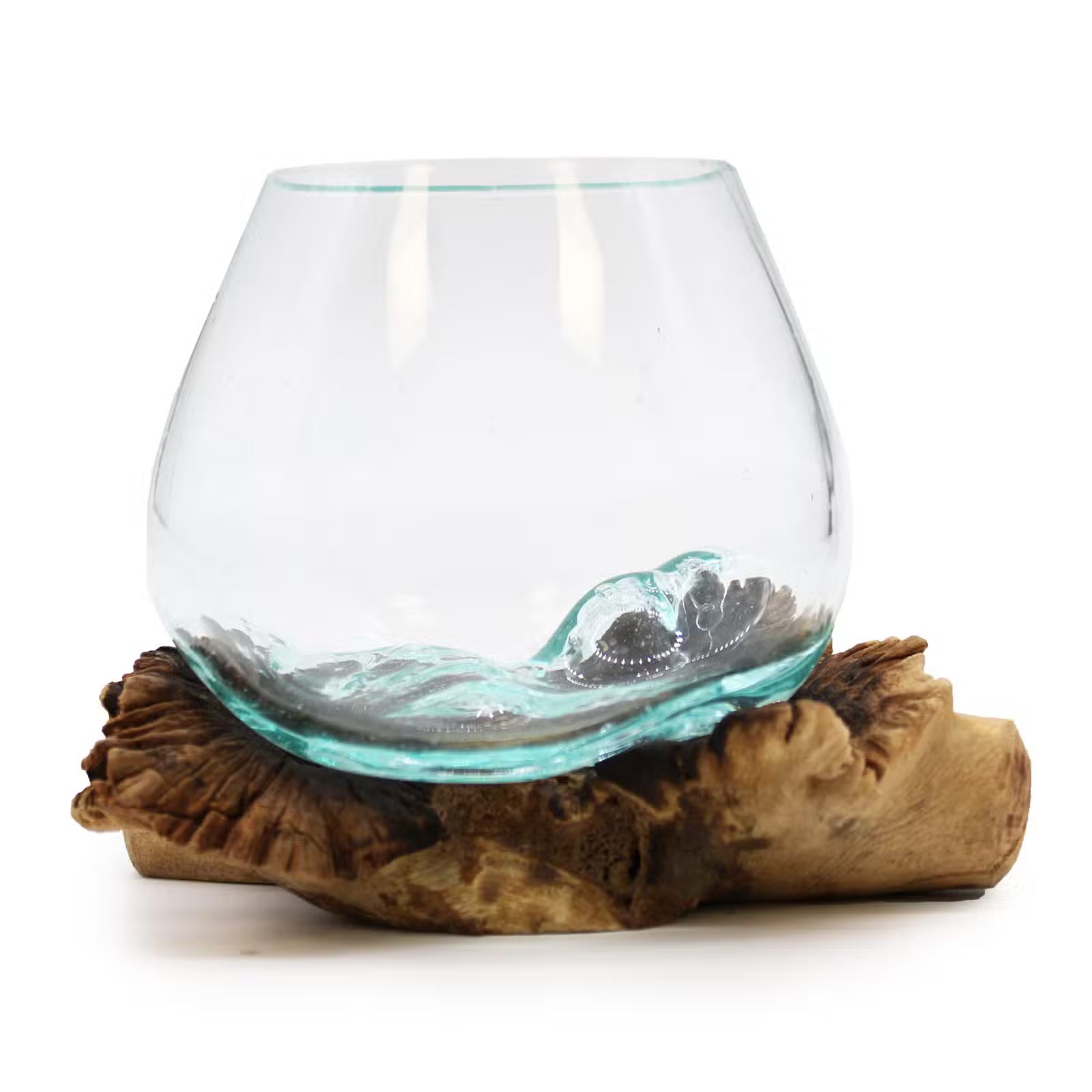 Hand-Blown Glass Bowl on Rare Parasite Wood