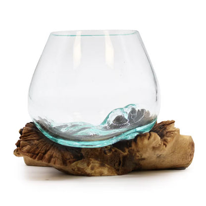 Hand-Blown Glass Bowl on Rare Parasite Wood