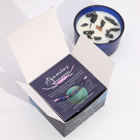 Aquarious Zodiac Crystal Candle With Amethyst, Lapis Lazuli & Hematite Gemstone Bracelet - Bath & Soak