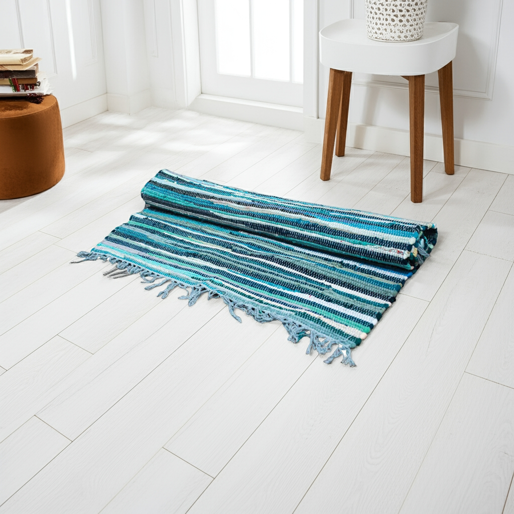 Aqua Blue Rag Rug: Premium Quality Floor Covering - 150x200cm
