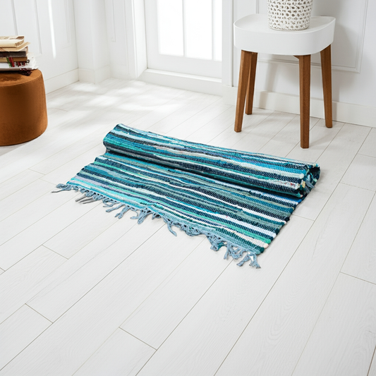 Aqua Blue Rag Rug: Premium Quality Floor Covering - 150x200cm