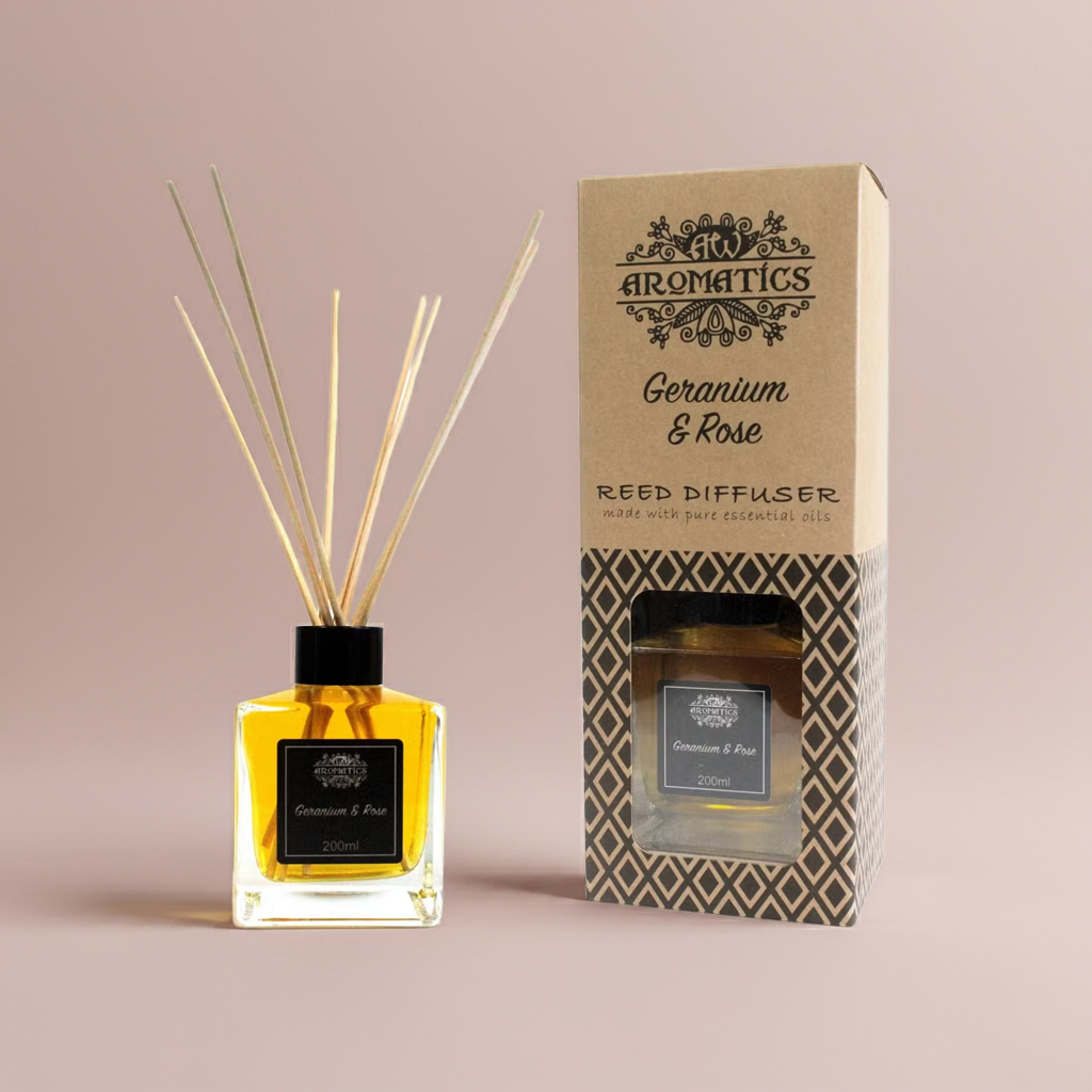 Essential Oil Reed Diffuser: Geranium & Rose - 200ml