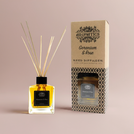 Essential Oil Reed Diffuser: Geranium & Rose - 200ml