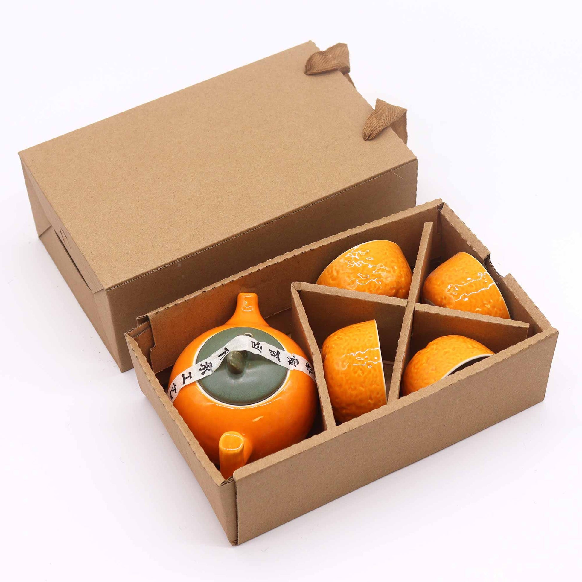 Orange Teapot Set: Funky Fruit Design - 200ml Pot & 4 Cups