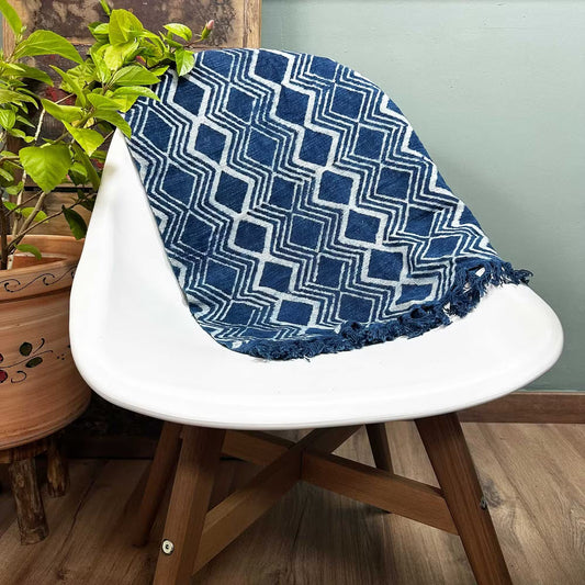 Handmade Indigo Runner: Heerak Pattern - 170x60cm