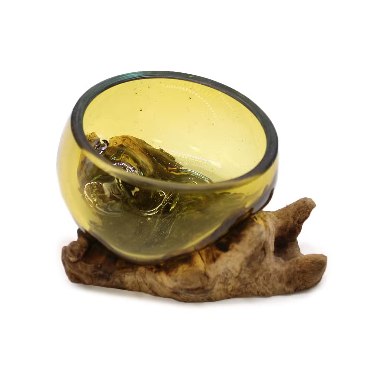 Recycled Yellow Glass Bowl & Gamal Wood Stand