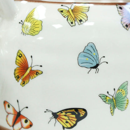 Herbal Teapot Set: Strainer & 6 Cups - Butterflies Pattern