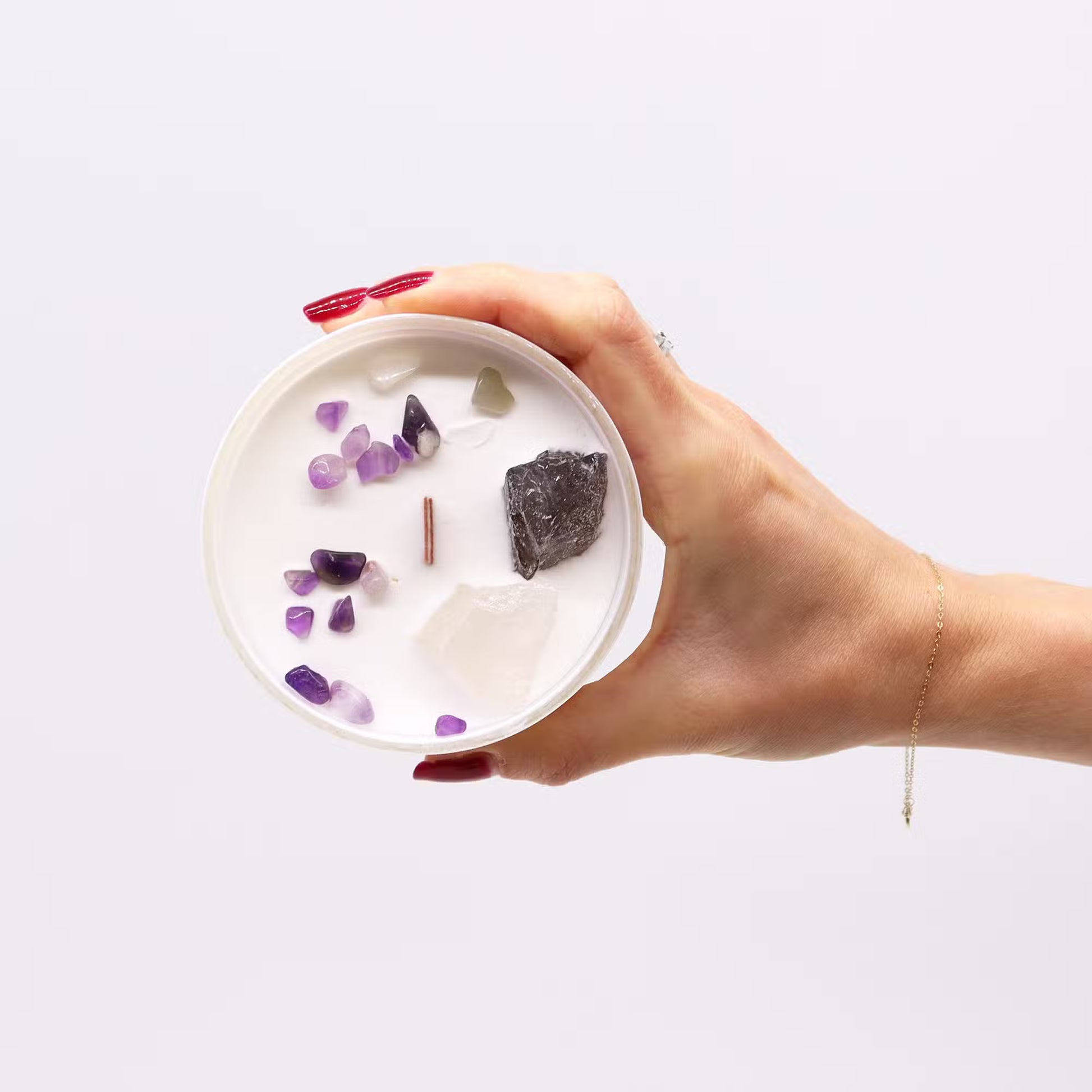 Crown Chakra Crystal Candle - Celestite & Selenite Crystals