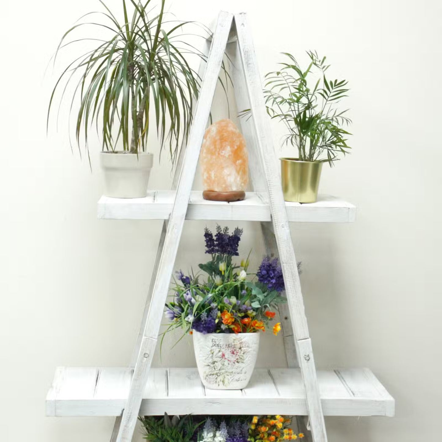 Folding Whitewash A-Frame Display: Natural Handmade Home Shelf