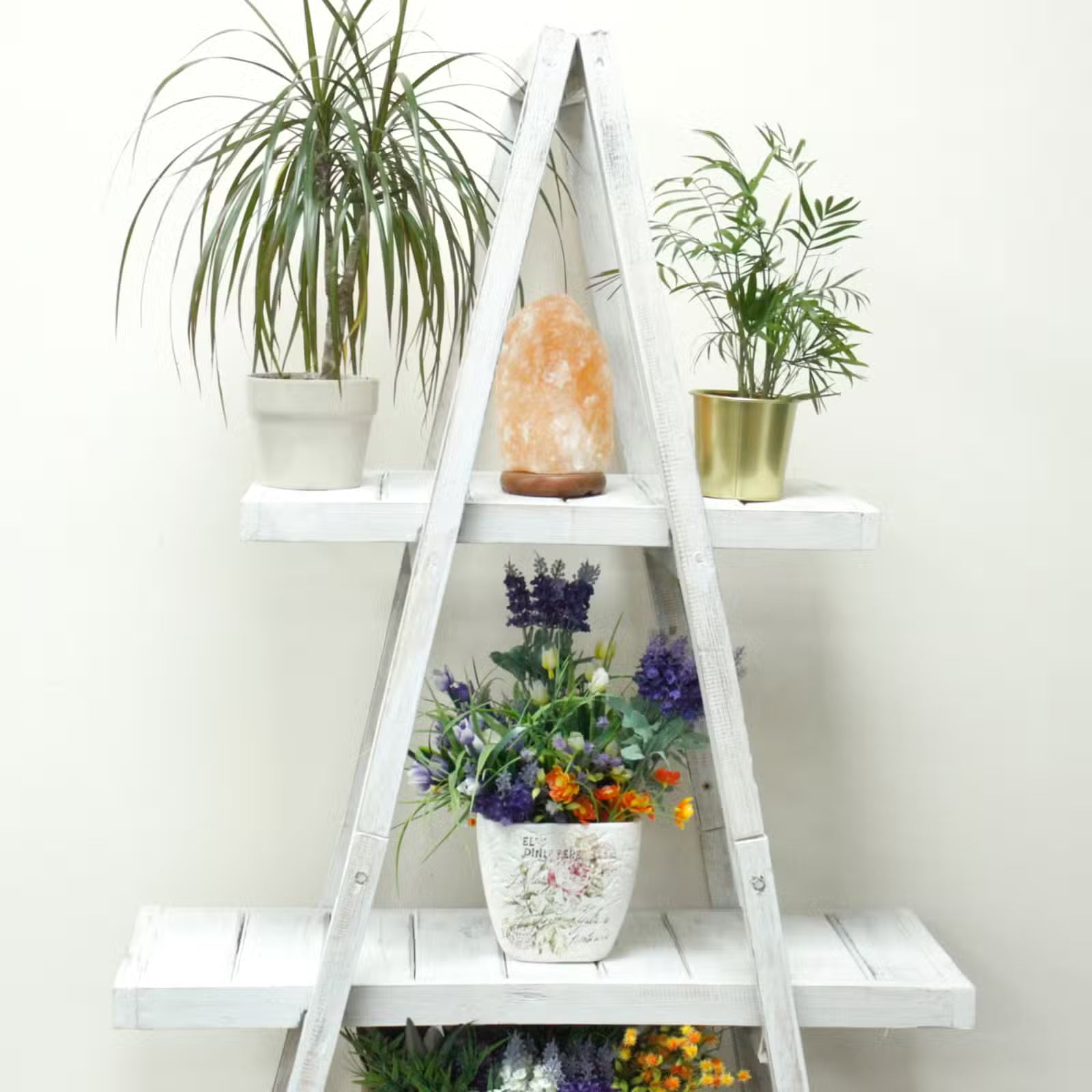 Folding Whitewash A-Frame Display: Natural Handmade Home Shelf