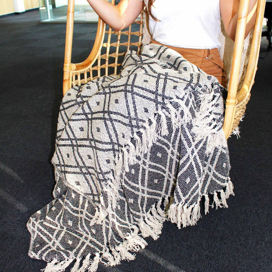 Boho Comfort Throw: Black & Biege Regency - 125x150cm