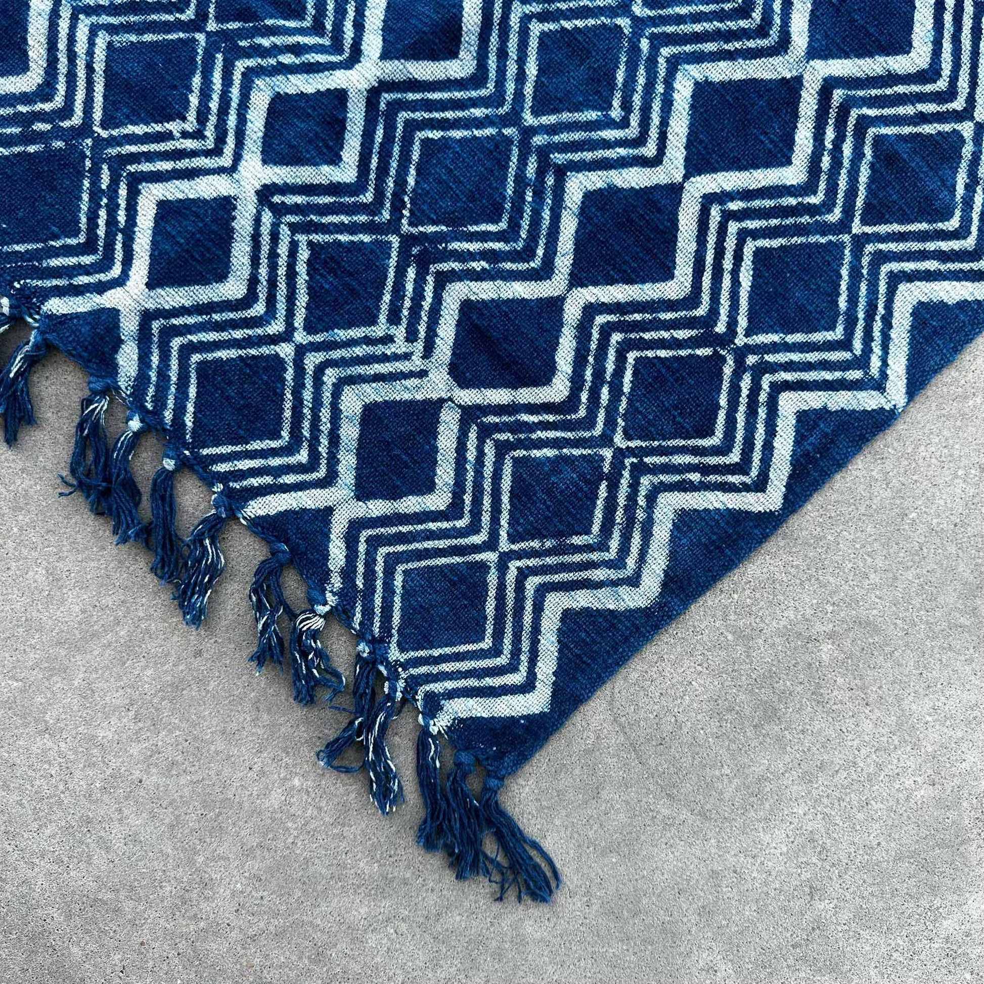 Handmade Indigo Runner: Heerak Pattern - 170x60cm