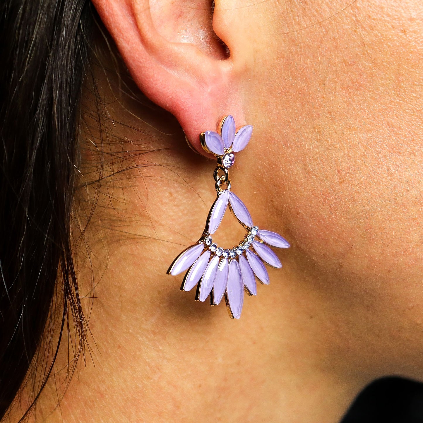 Long Drop Earrings: Lavender - Vintage Glass