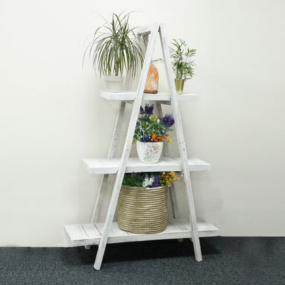 Folding Whitewash A-Frame Display: Natural Handmade Home Shelf