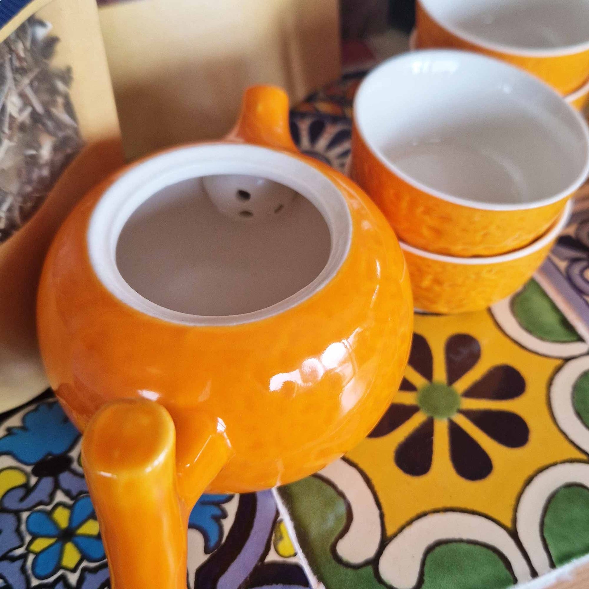 Orange Teapot Set: Funky Fruit Design - 200ml Pot & 4 Cups