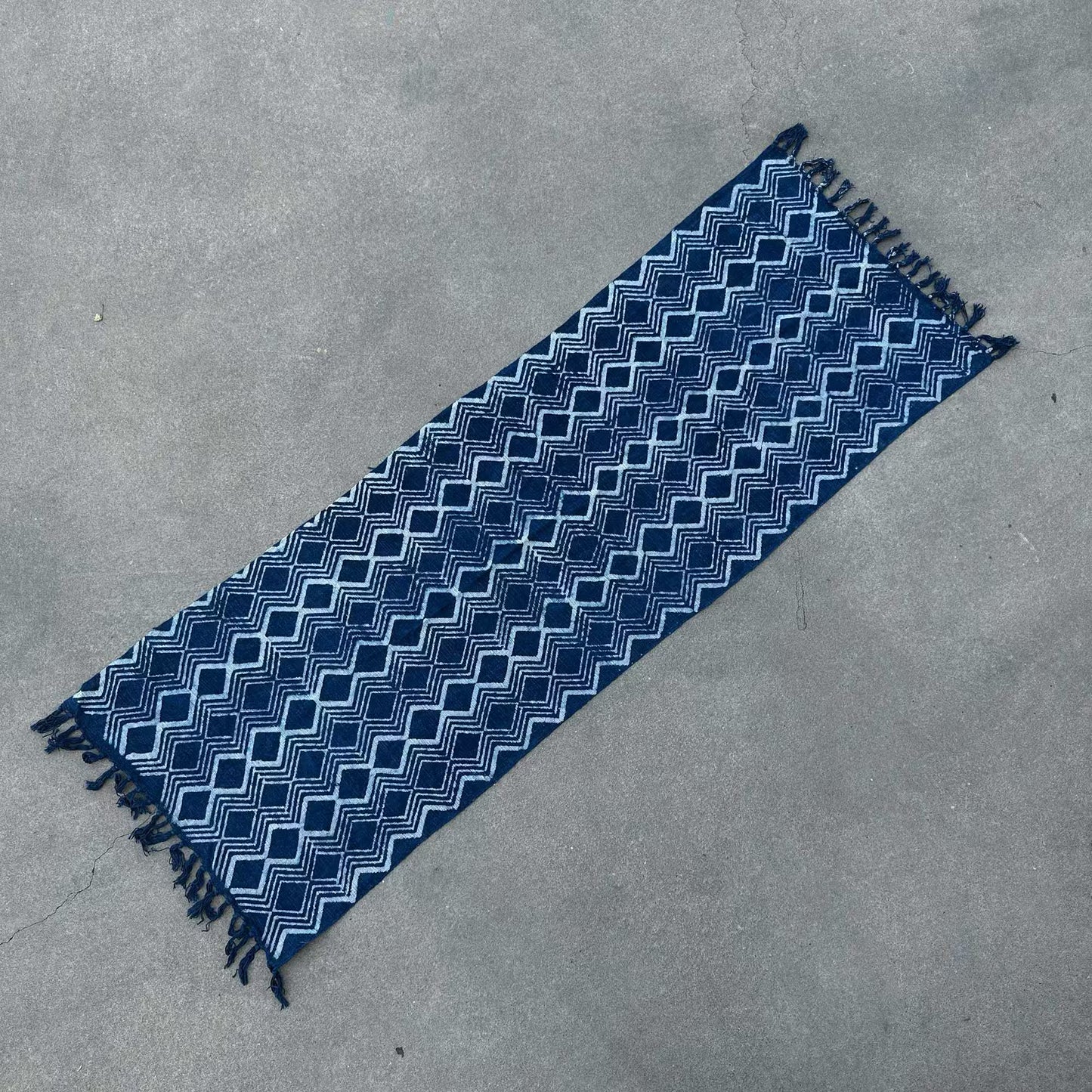Handmade Indigo Runner: Heerak Pattern - 170x60cm