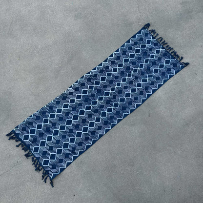 Handmade Indigo Runner: Heerak Pattern - 170x60cm