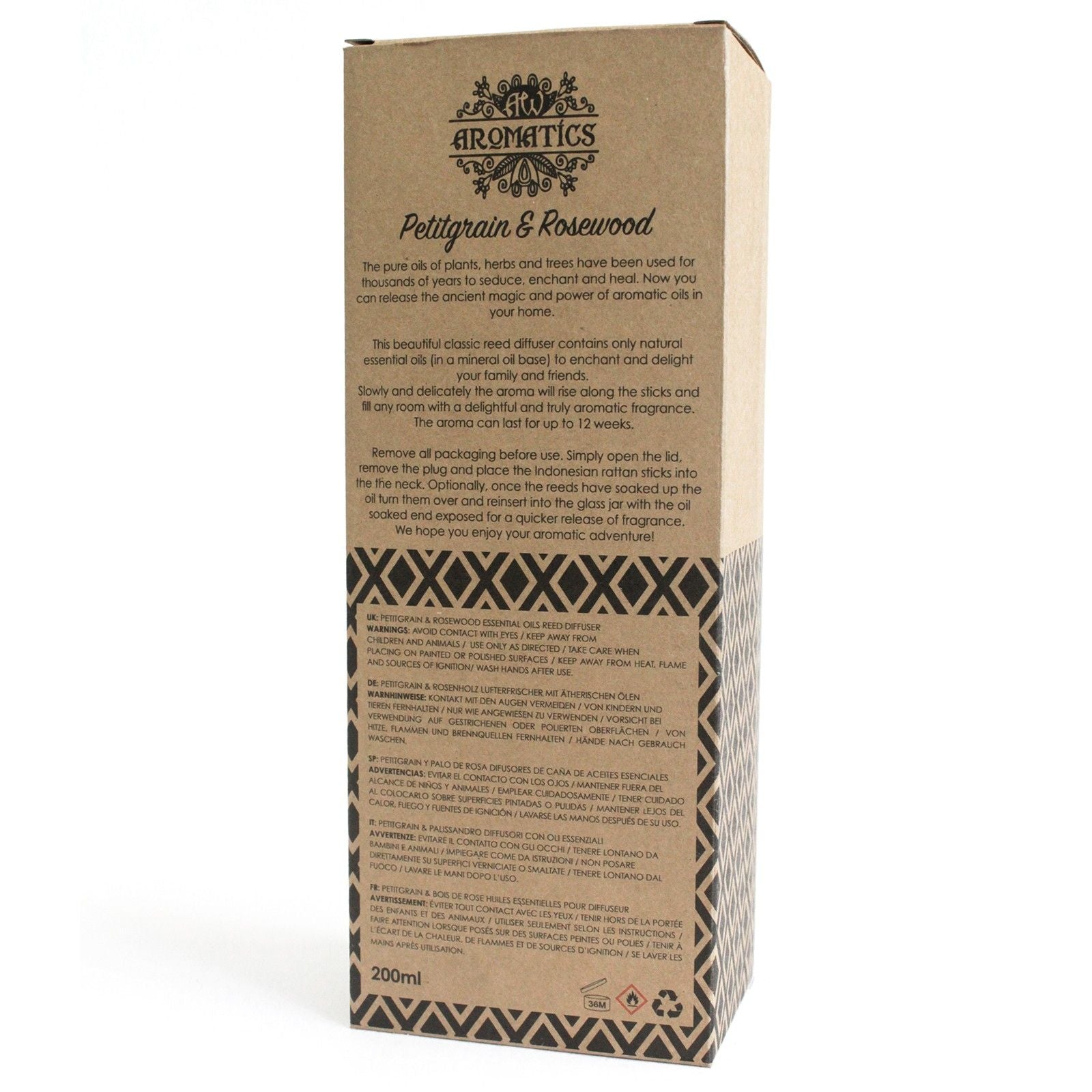 Petitgrain & Rosewood Reed Diffuser: Relaxing Aroma - 200ml