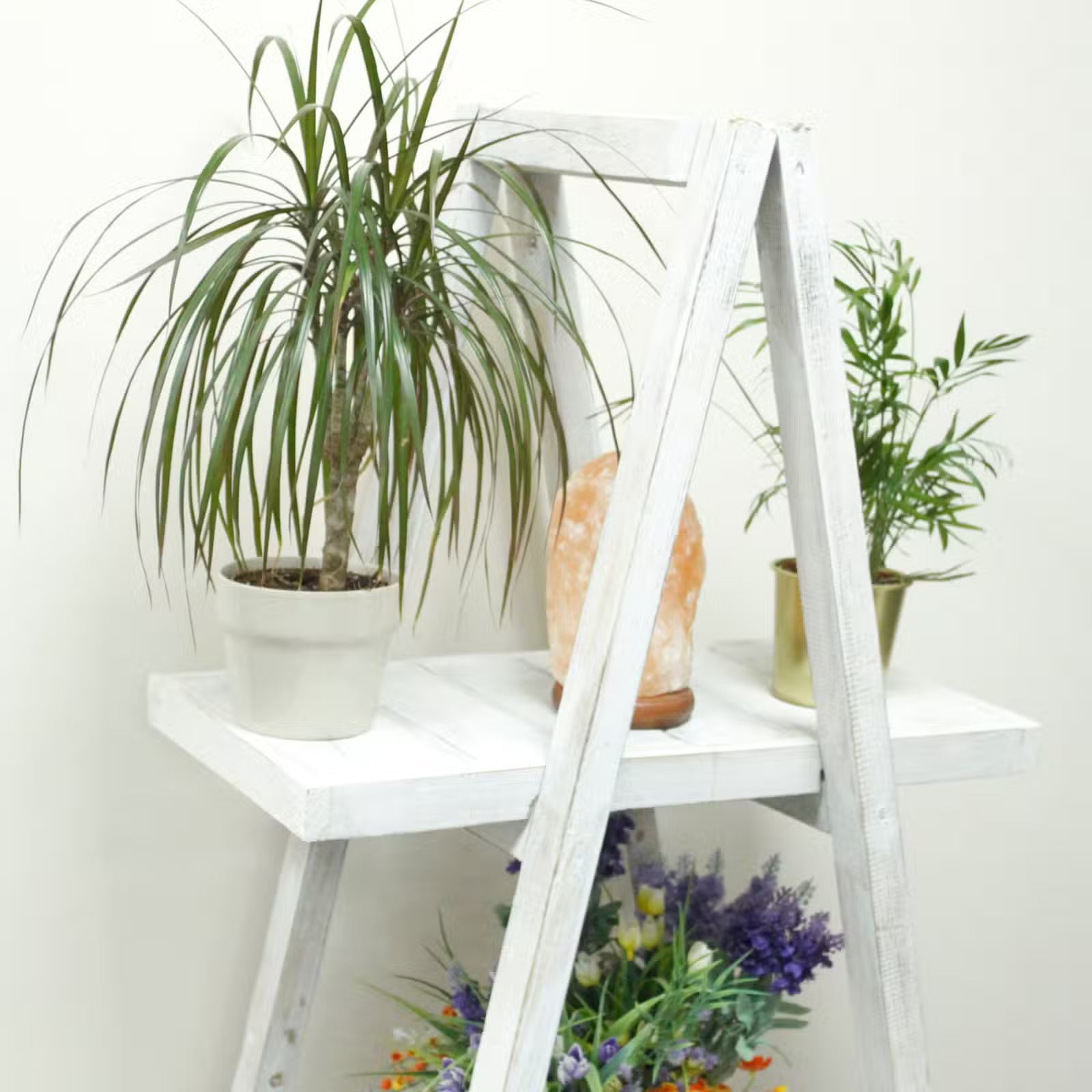 Folding Whitewash A-Frame Display: Natural Handmade Home Shelf