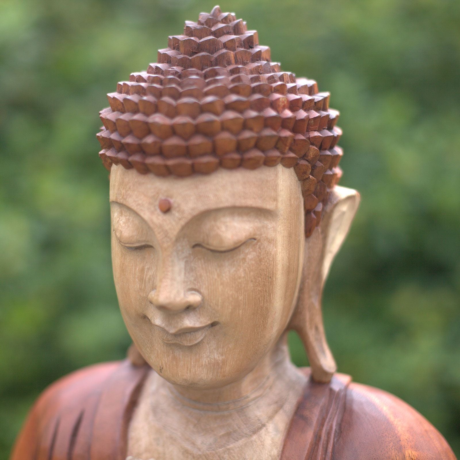 Hand Carved Wooden Buddha Statue: Suar Wood Art - 80cm