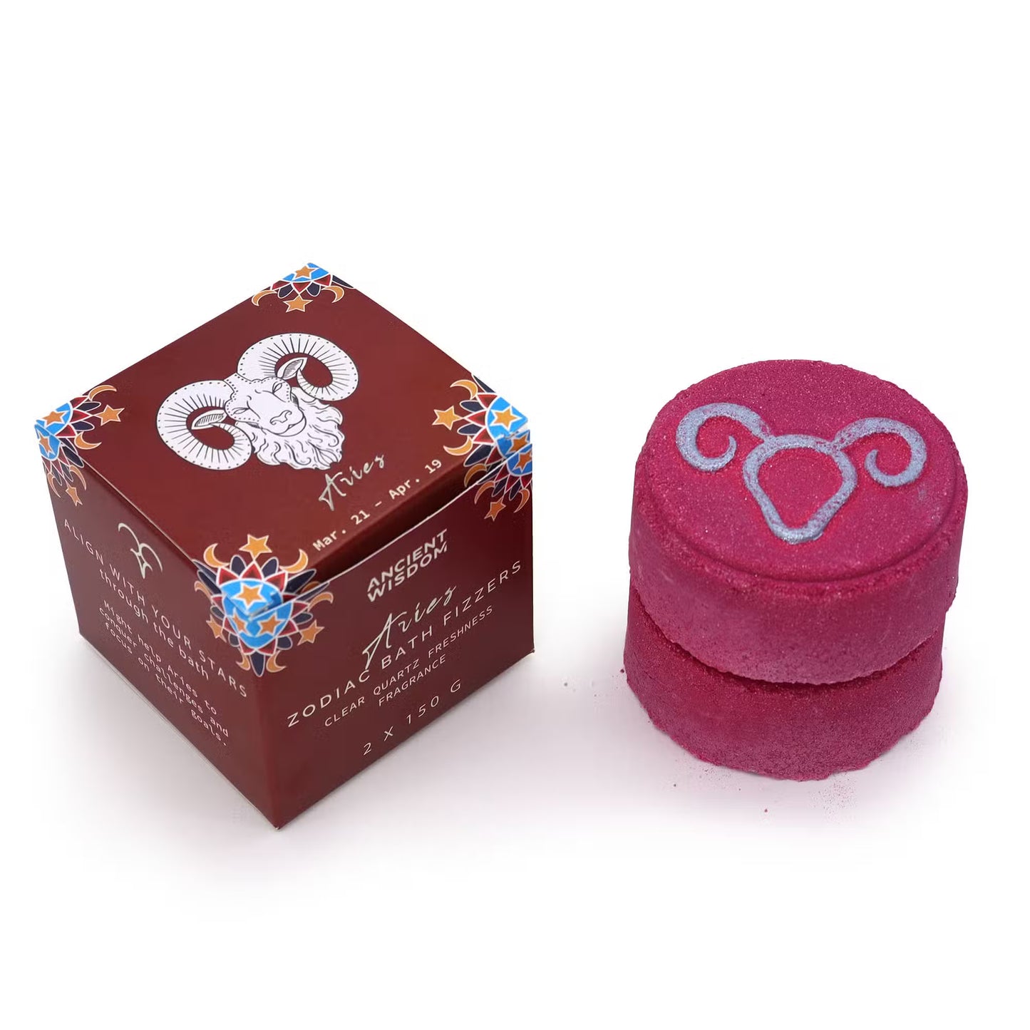 Aries Zodiac Bath Fizzers With Horoscope - Set of 2 x 150g - Bath & Soak