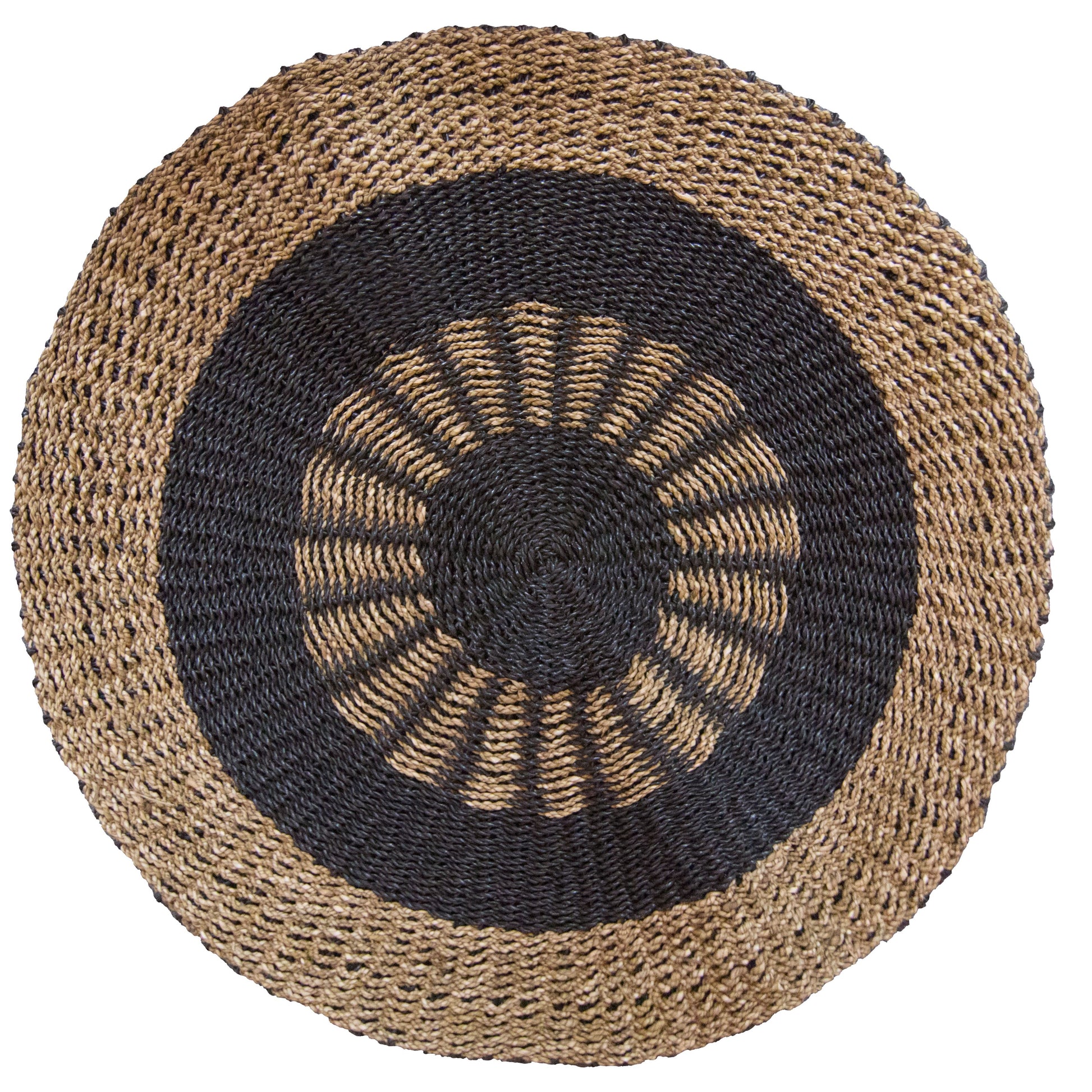 Handwoven Tan & Black Seagrass Rug - 100cm