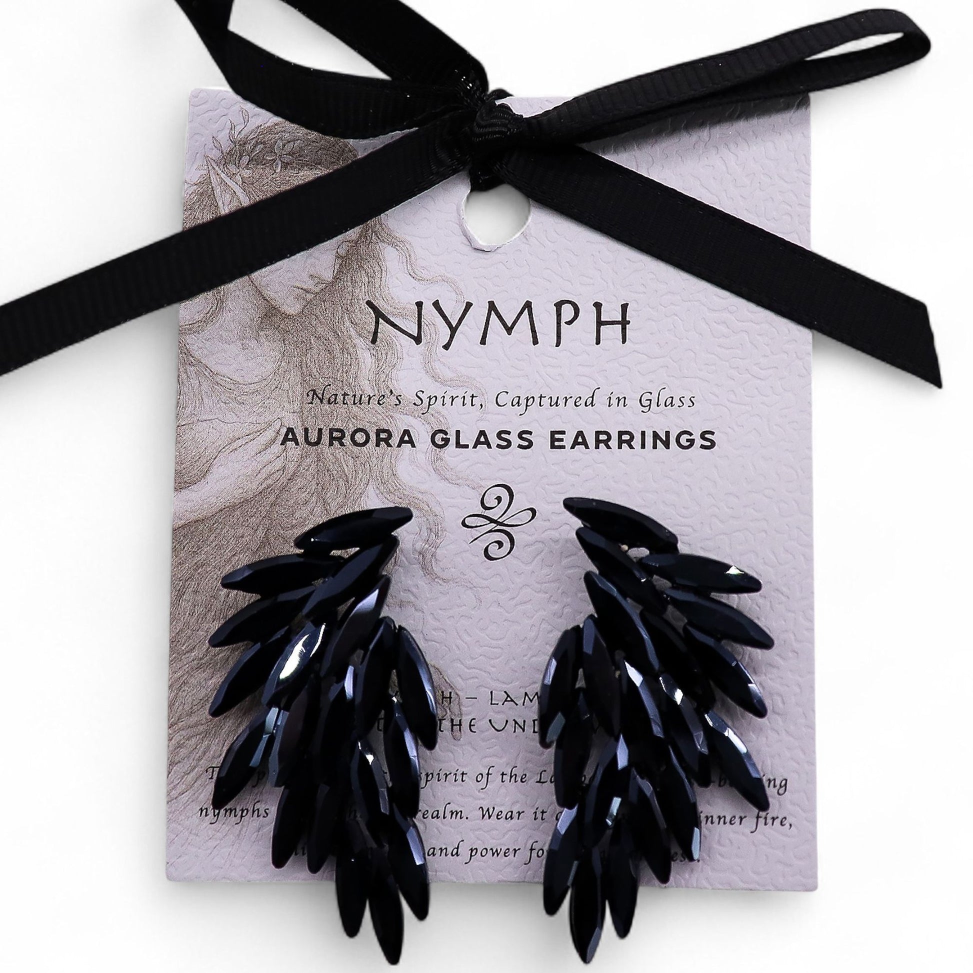 Angel Wings Earrings: Jet Black - Vintage Glass