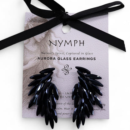 Angel Wings Earrings: Jet Black - Vintage Glass