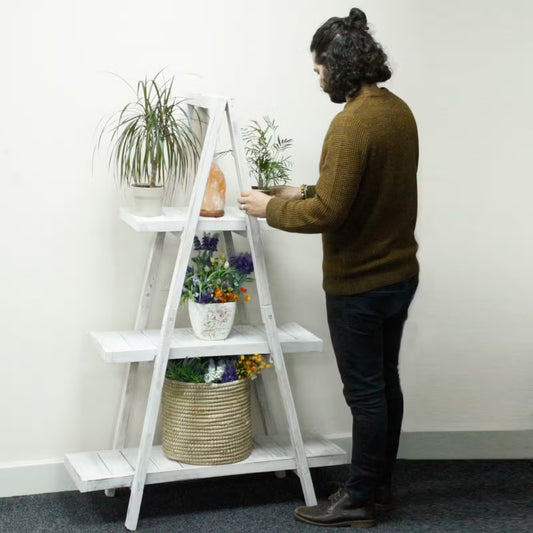 Folding Whitewash A-Frame Display: Natural Handmade Home Shelf