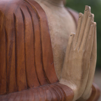Hand Carved Wooden Buddha Statue: Suar Wood Art - 80cm