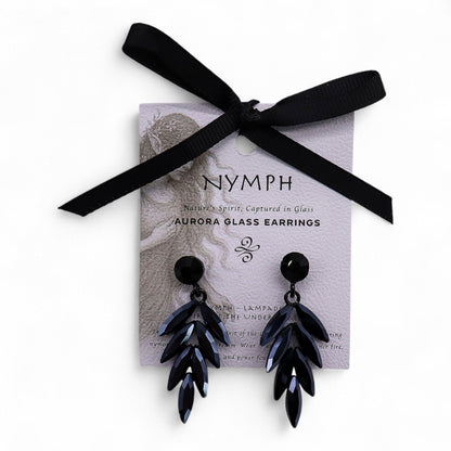 Long Drop Earrings: Jet Black - Vintage Glass