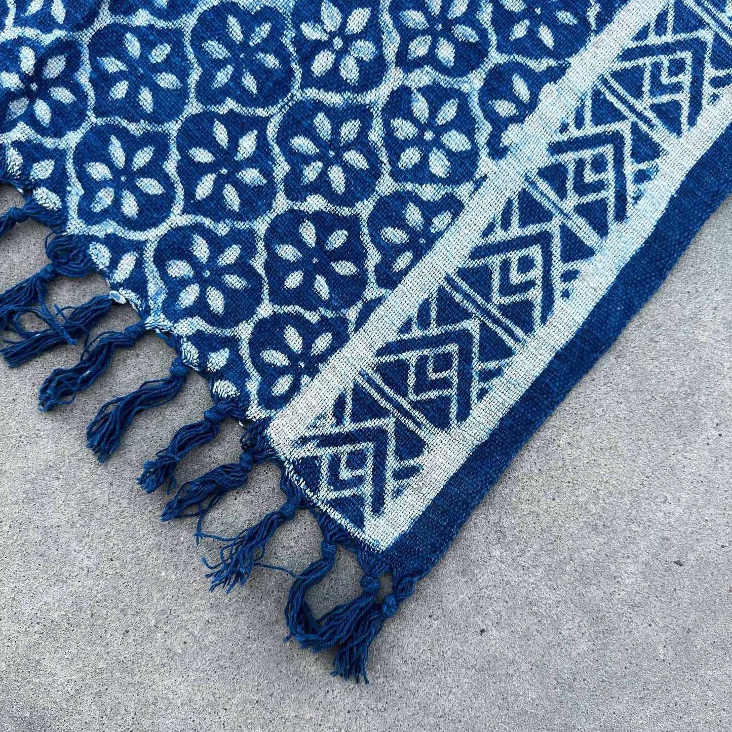 Handmade Indigo Runner: Madjid Tiles Pattern - 170x60cm