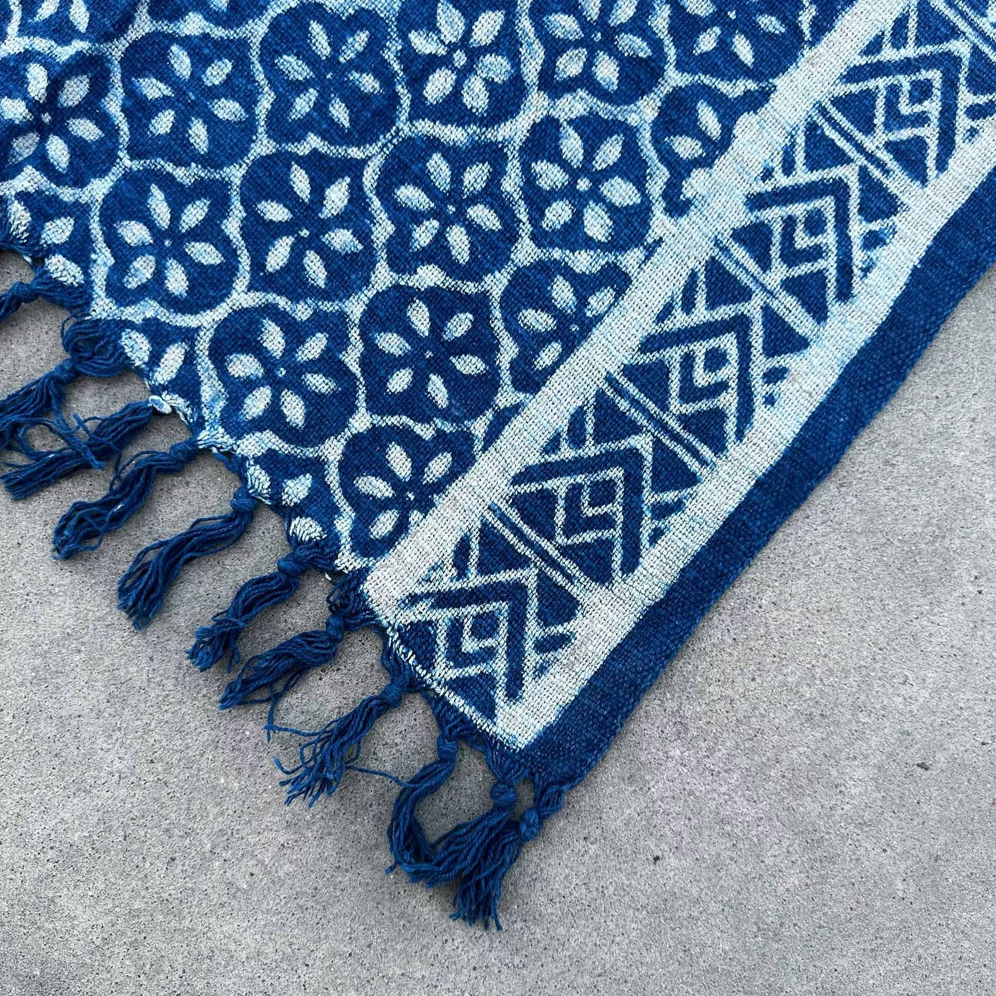 Handmade Indigo Runner: Madjid Tiles Pattern - 170x60cm