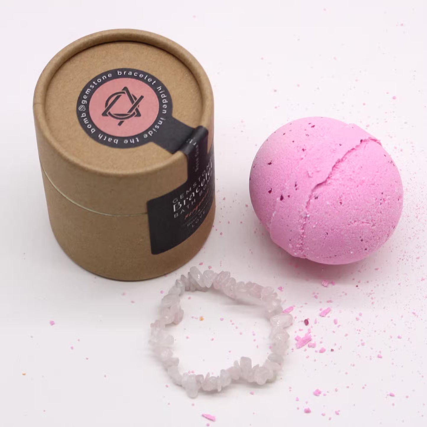 Bergamot Bath Bomb With Rose Quartz Gemstone Bracelet - 140g - Bath & Soak