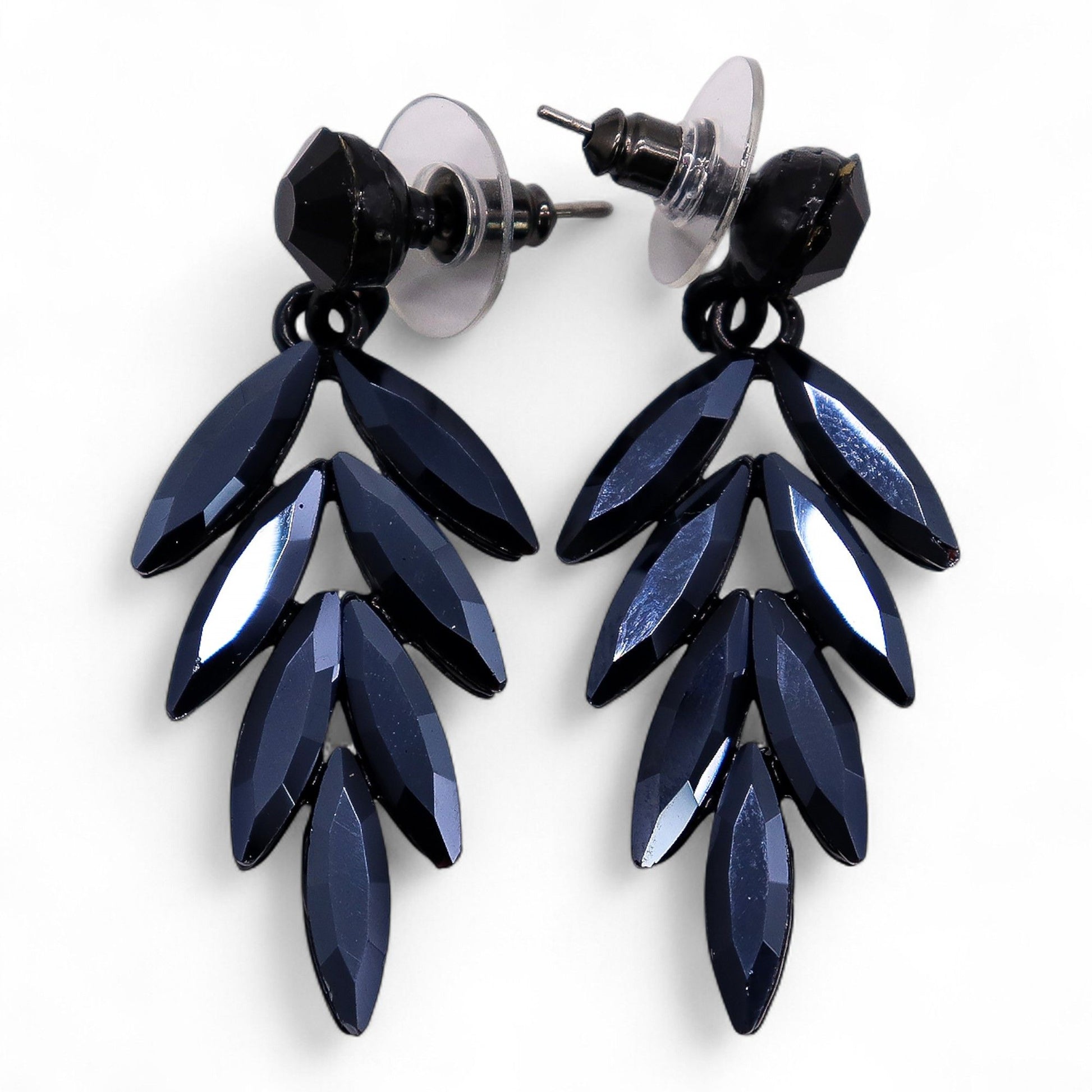 Long Drop Earrings: Jet Black - Vintage Glass