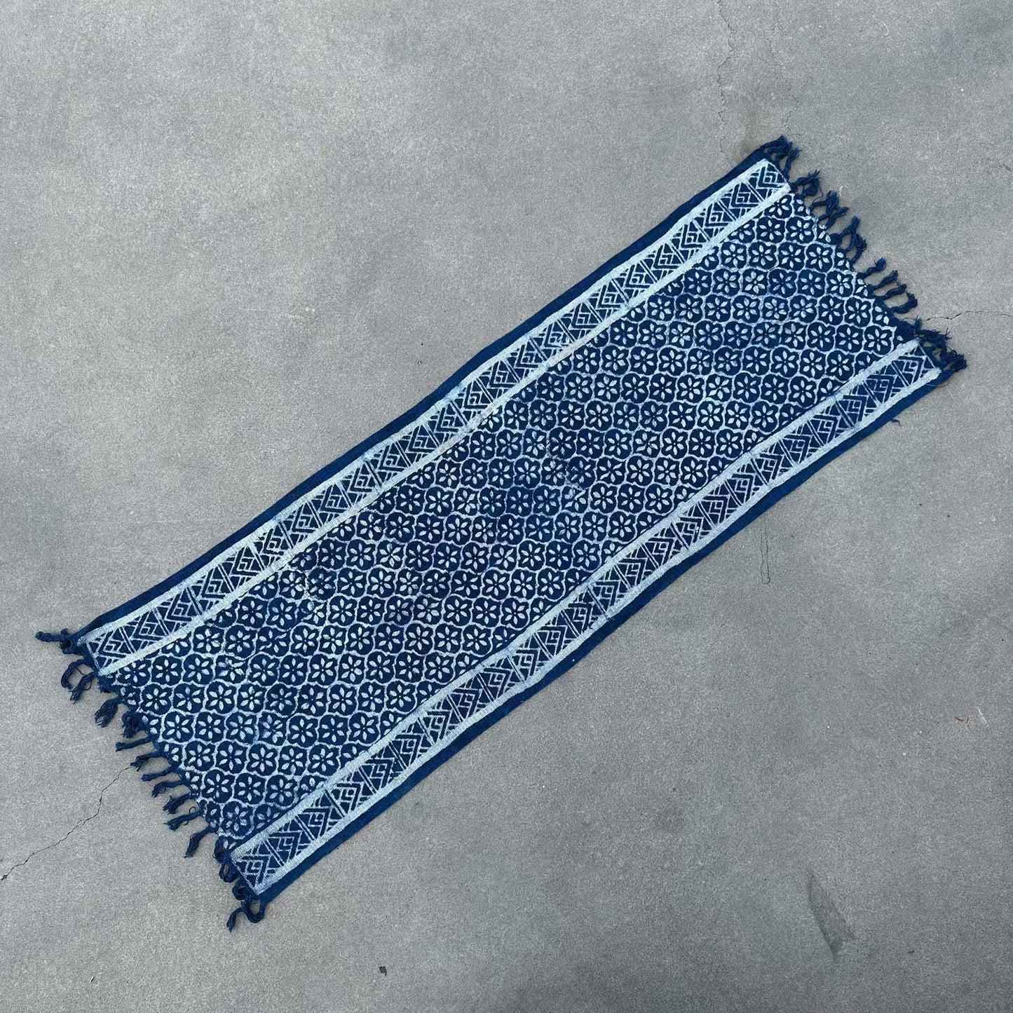 Handmade Indigo Runner: Madjid Tiles Pattern - 170x60cm