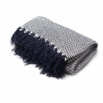 Boho Comfort Throw: Navy Zigzag - 125x150cm