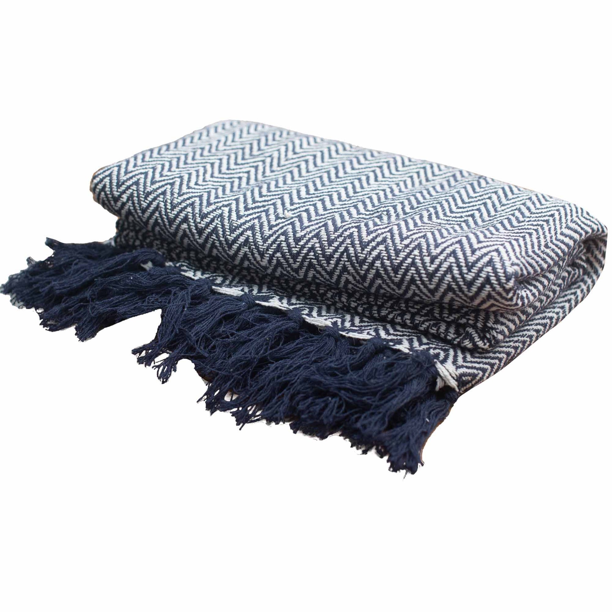 Boho Comfort Throw: Navy Zigzag - 125x150cm