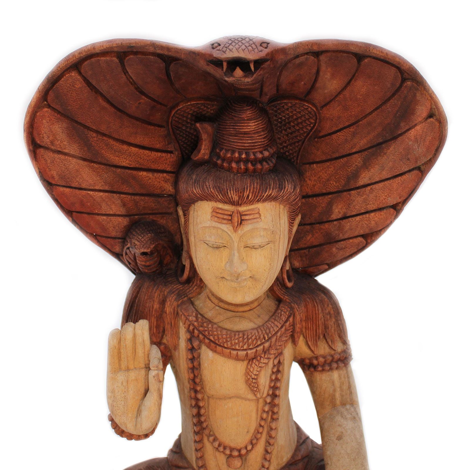 Shiva with Cobra Statue: Hand-Carved Suar Wood - 50cm