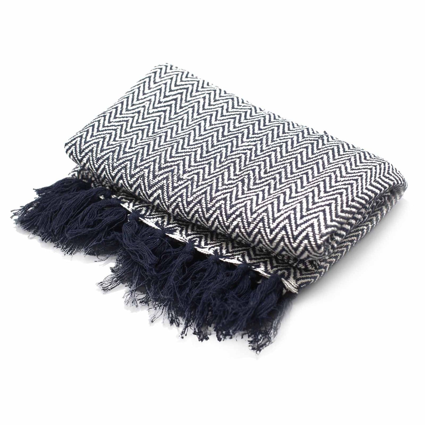 Boho Comfort Throw: Navy Zigzag - 125x150cm