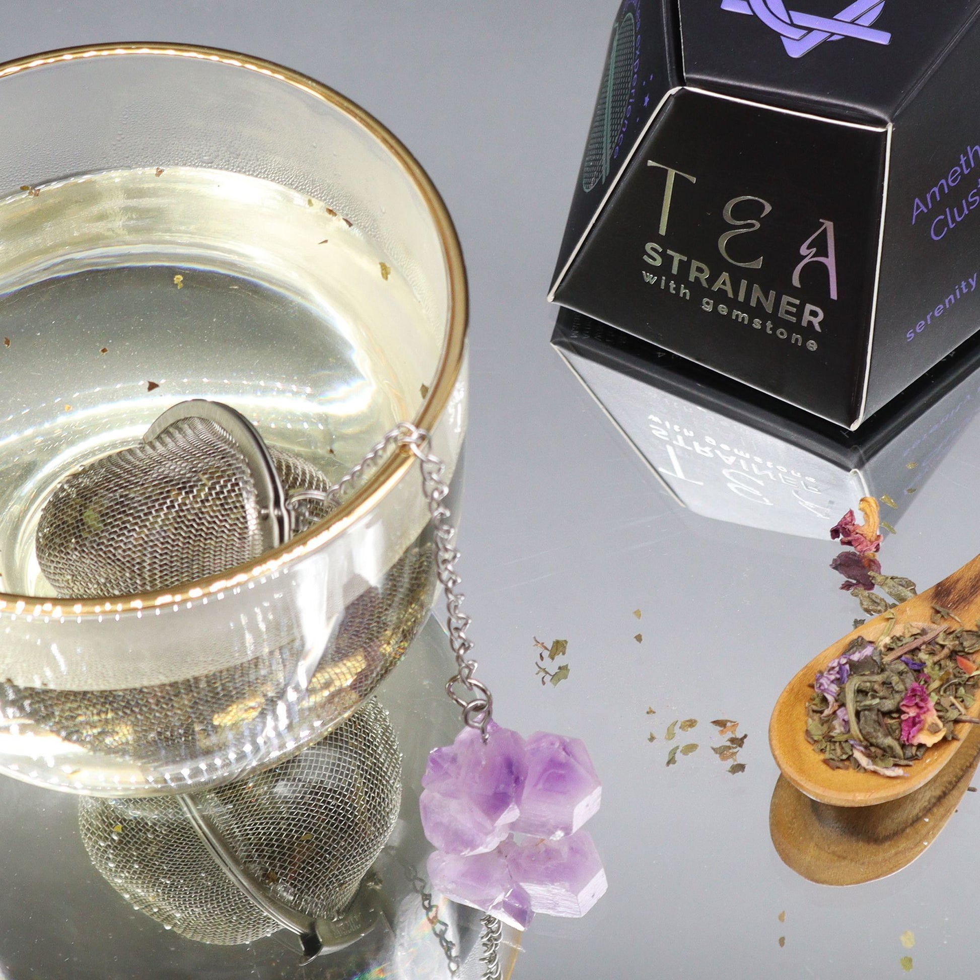 Raw Crystal Gemstone Tea Strainer: Amethyst Cluster