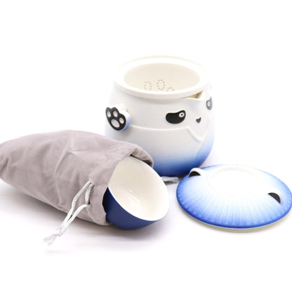 Sky Blue Panda Teapot Set: Travel-Friendly Tea - 3 Cups