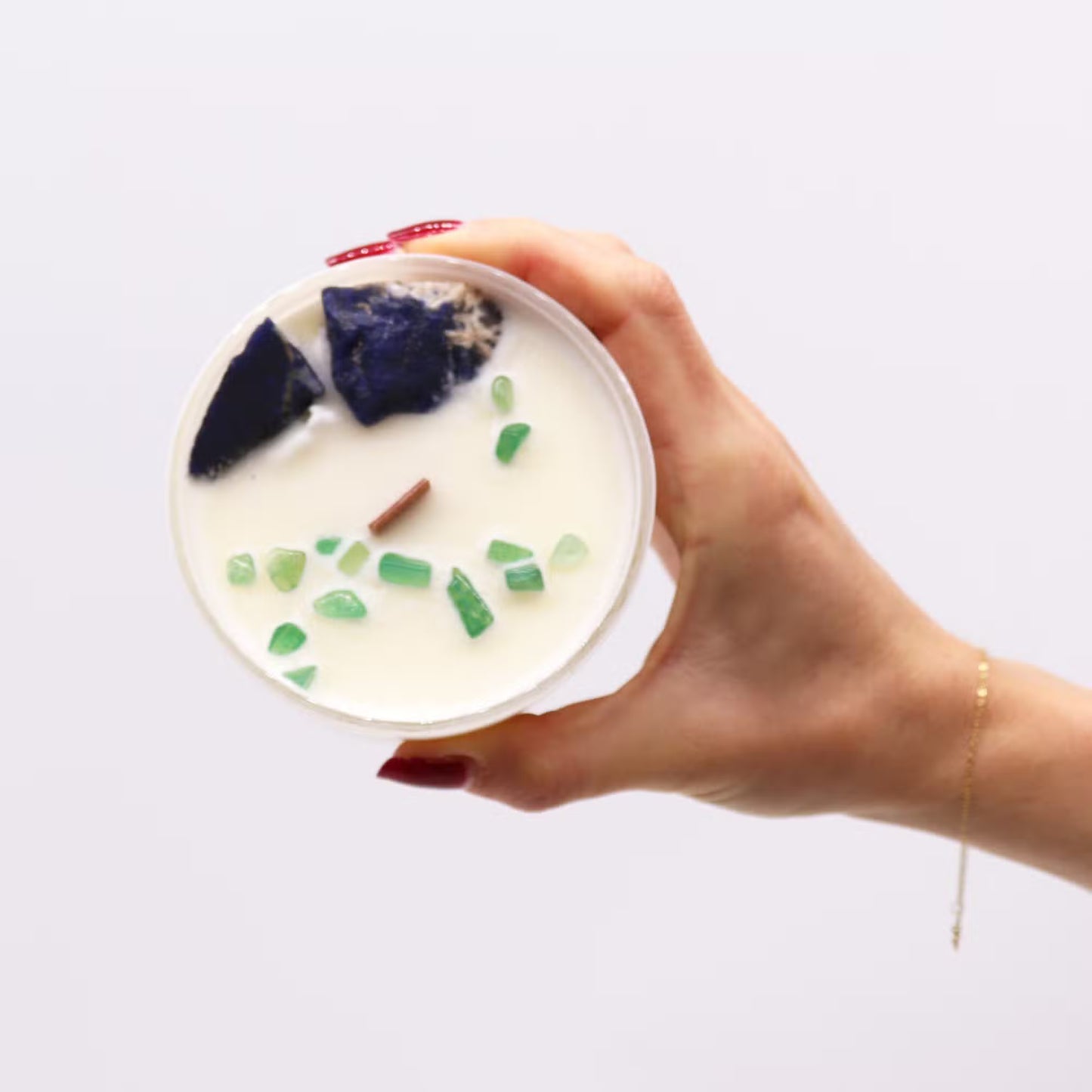 Throat Chakra Crystal Candle - Sodalite & Jade Crystals - Bath & Soak